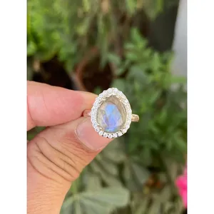 925 Silver Natural <b>Labradorite</b> Diamond <b>Ring</b> - Product Image 1
