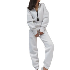 Survêtement à motif solide 100% coton pour femme Sweat à capuche respirant et pantalon de survêtement en tricot évasé pour la saison d'hiver - Product Image 3