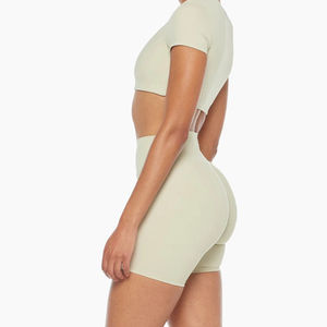 Ensemble de shorts de gymnastique à motif solide pour femmes vente en gros athleisure course à pied sport legging grande taille ensemble de leggings d'entraînement - Product Image 4