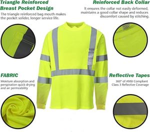 Ropa DE TRABAJO Seguridad Construcción Camiseta reflectante Verde Manga larga Transpirable Camisa reflectante de alta visibilidad - Product Image 3
