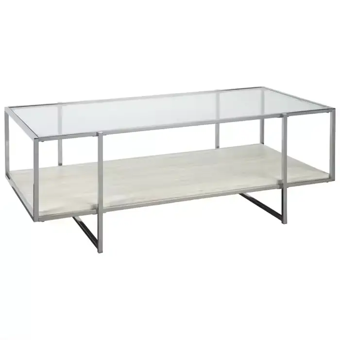 Metal And Glass Coffee Table Rectangle Shape Silver Color Restaurant Furniture Side Table Handmade In Bulk