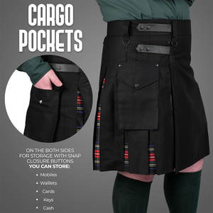 Kilt traditionnel écossais noir en tartan Stewart, kilt hybride utilitaire pour hommes 2026 - Product Image 3