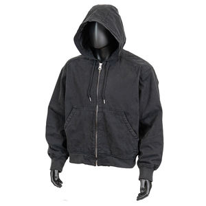 Veste à capuche zippée surdimensionnée en toile de 14 oz de haute qualité pour homme, lavage à l'acide, vintage, usée, coupée - Product Image 1