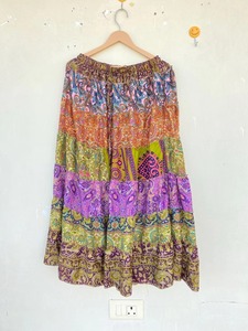 กระโปรงแม็กซี่ยาวหลากสีสำหรับฤดูร้อนทำด้วยมือสไตล์วินเทจอินเดียโบโฮเย็บปะลายดอกไม้เอวธรรมชาติของขวัญคุณภาพสูง - Product Image 4