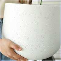 Pot de fleurs en ciment avec trou de drainage, blanc avec points noirs, grand, rond, pour intérieur, extérieur, jardin, décoration de la maison