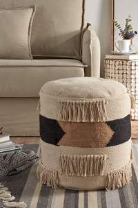 Elegante PUF de algodón tejido a mano, acento de asiento multifuncional con diseño bohemio, comodidad y estilo mejorados por ITHL - Product Image 3