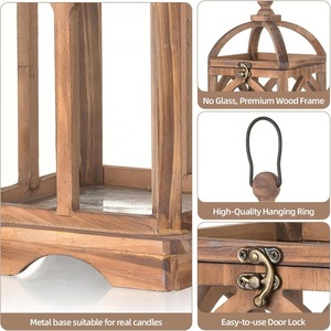 Porte-bougie en bois, design lanterne, pour décoration de table, salon, chambre à coucher, centre de table décoratif et cadeau, provenance Inde - Product Image 6