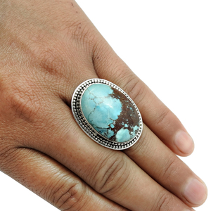 Nueva llegada 925 plata esterlina turquesa natural piedra preciosa forma ovalada anillo joyería hecha a mano precio al por mayor proveedores a granel India - Product Image 4