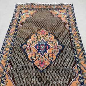 Vintage Turkish Rug, 4.9x7.9 ft Rug, <b>Brown</b> Solid <b>Wool</b> Rug - Product Image 5