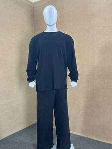 Black <b>Men</b> <b>Thermal</b> Underwear Set Long Sleeve Crew Neck Knitted Tracksuit Breathable Soft Sleepwear Lounge - Product Image 1