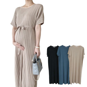 2024 vestido de maternidad pijama ropa de bebé acanalado maternidad ropa transpirable mamá vestido agradable a la piel vestidos de mujeres embarazadas - Product Image 1