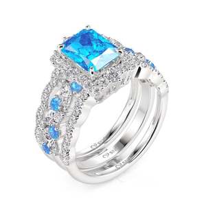 ชุดแหวนเจ้าสาว Jeulia Custom Halo Radiant พร้อมตัวเสริมดีไซน์รูปคลื่น - Product Image 3