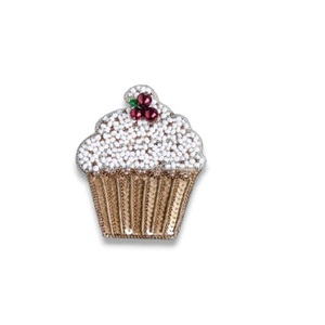 Sweet Cupcake Crystal Embroidered Brooch Hand Embroidery and Bullion Wire Beaded Fashion Brooch - Product Image 1