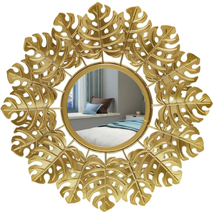 Atractivo diseño elegante hoja dorada pared espejo de tamaño personalizado forma redonda para el hogar restaurantes habitación baño espejo montado en la pared - Product Image 4