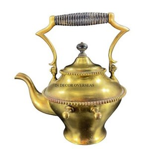 <b>Set</b> Of 2 Unique Different Designer Eye Catching Look Gold Plated Best Quality Brass <b>Tea</b> <b>Pot</b> With Handle And Top Lid From India - Product Image 5
