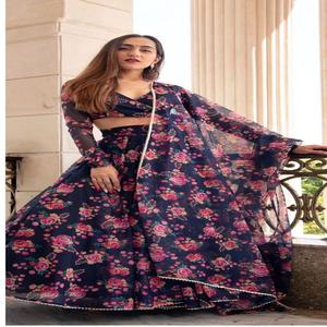 Vêtements ethniques à la mode les plus fantaisistes en soie Georgette douce Lehenga Choli & Dupatta avec un travail imprimé incroyable à vendre - Product Image 1