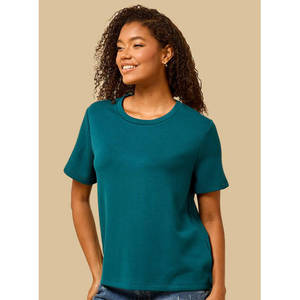 T-shirt basique décontracté pour femme 100 % coton uni respirant, coupe classique, col rond, manches courtes, broderie, vente en gros OEM - Product Image 6