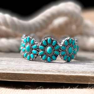 Western Turquoise Flower Concho Stretch Bracelet/Cuff Bracelet 925 Sterling Silver Bracelet Turquoise Bracelet Mother's Day Gift - Product Image 4