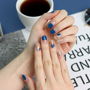 ShineB-Pegatinas de uñas de gel Mondrian para uñas, con diseño geométrico dorado y azul, n. ° 45779, hechas en Corea, producto OEM/ODM - Product Image 5