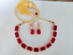 Conjunto de pendientes de collar chapados en oro de 22 quilates de grado premium con piedra natural, conjunto de joyería de collar diseñado a la moda - Product Image 2