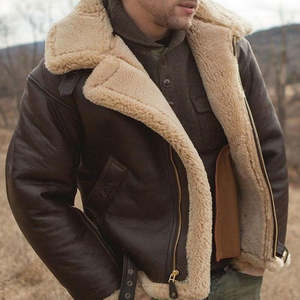 Veste d'hiver en cuir véritable polaire épaisse et chaude pour l'extérieur coupe-vent en fourrure pour hommes - Product Image 3