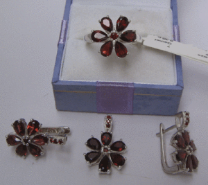 Shah Gems 925 Sterling Silver Fine Jewelry Set for Women Natural <b>Garnet</b> & <b>Garnet</b> with Pear Cut Diamond Gold Plated for Parties - Product Image 1