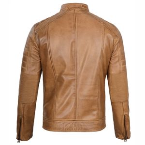 Men's Yellow Wax <b>Cafe</b> <b>Racer</b> Lambskin <b>Leather</b> <b>Jacket</b> - Product Image 2