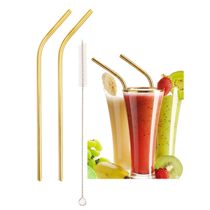 Pajitas de Acero Inoxidable Doradas, Paquete de 2 con Cepillo de Limpieza - Product Image 1