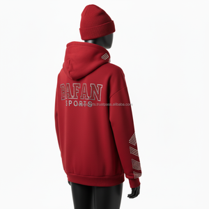 เสื้อฮู้ดผ้าหนาสำหรับผู้หญิงผ้าเทอร์รี่พิมพ์ลายอักษร360 GSM พิมพ์ลายโลโก้กีฬาสีแดงแบบสวมหัวมีฮู้ดแบบกำหนดเอง - Product Image 5