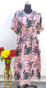 Ropa de dormir de algodón puro para mujer Kaftan de verano transpirable con patrón de Navidad para festivales y descanso - Product Image 5