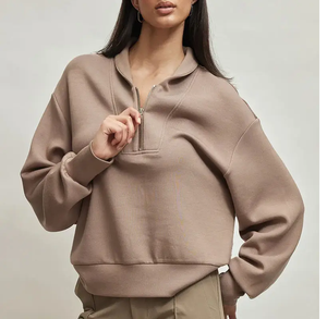 OEM al por mayor de las mujeres de gran tamaño de algodón sudadera de invierno media cremallera cuello polar impreso Technics Spandex sudaderas con capucha - Product Image 5