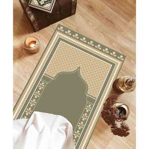 Alfombra de Oración Verde: Elegante Regalo Musulmán, Diseño Decorativo, Alfombra Estampada, con Pelo Suave - Product Image 3