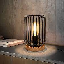 Metal Cage LED Bedside Table <b>Lamp</b> <b>Wooden</b> <b>Base</b> Desk <b>Lamp</b> High Decorative Bedside <b>Lamp</b> with Edison Bulb for Bedroom Living room - Product Image 4