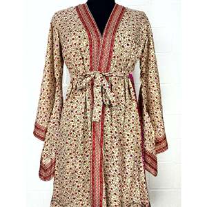 Recycled Vintage Silk Sari <b>Robe</b> Boho Floral Print Dressing Gown <b>Beach</b> Coverup or Bridesmaid Anniversary Gift - Product Image 2