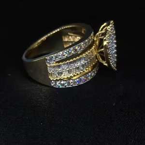 7.00Ct ฮิปฮอป VVS Moissanite สีเหลืองทองรอบ & Baguette ตัดเพชรน้ำแข็งออกแหวนแต่งงาน925ผู้ชายเงินสเตอร์ลิง - Product Image 5