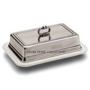 Classic polished metal butter dish with a <b>vintage</b> for those looking to add elegance and practicality to their dining area - Product Image 1