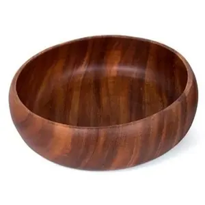 Multi-functional Dark Finished Wooden Bowl Fruits and Salad Serving Bowl Soup Server Wooden Bowl At Inexpensive Price