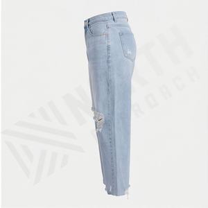 Pantalon en jean droit taille haute pour femmes, coupe ample, jeans baggy pour femmes, vente directe d'usine, couleur personnalisée de qualité supérieure - Product Image 3
