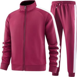 Venta al por mayor de ropa de entrenamiento deportivo de los hombres de fondo grueso rayas Zip Up chándales Conjunto personalizado propio su marca de otoño estilo callejero OEM - Product Image 1