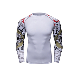 T-shirt de compression à sublimation personnalisé, logo sur le devant, manches longues, spandex/nylon, haut d'entraînement, fitness, gym, rash guard - Product Image 6