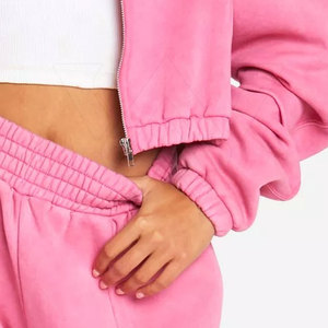 Venta al por mayor de bajo precio de invierno sólido casual lavado ácido chándales para las mujeres de alta calidad 100% algodón 2 piezas conjunto largo - Product Image 5