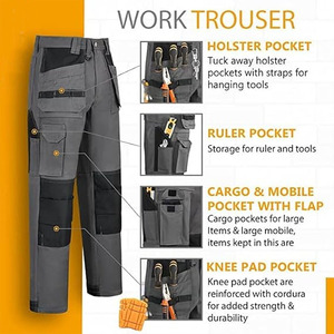 Best Selling <b>Mens</b> Multi Pocket Cargo <b>Work</b> Pants with Kneepad Pockets Mid Waist Flat Front OEM ODM Workwear Manufacturer - Product Image 5