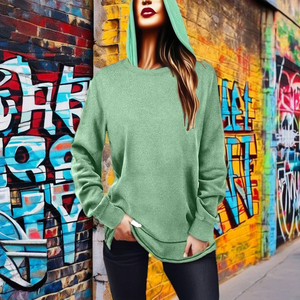 เสื้อสตรีแขนยาวคอกลมทรงโอเวอร์ไซส์ สีพื้น ผ้าระบายอากาศ สำหรับฤดูใบไม้ร่วง/ฤดูหนาว ขายส่งจากโรงงานโดยตรง - Product Image 3