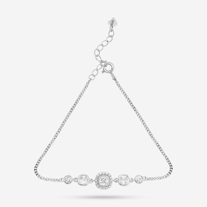 92.5 <b>Silver</b> Tennis <b>Bracelet</b> 188420 Rhodium Plated Princess Cut Diamond Pearl Key Shape Pattern Religious Style Charm <b>Bangles</b> - Product Image 1