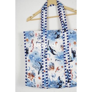 Bolsa de Mano de Algodón Acolchada con Estampado Floral para Mujer, Moderna, Ecológica, para Compras, Almacenamiento, Mercado, con Cierre Abierto - Product Image 3