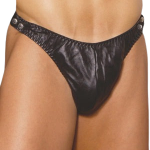 <b>Leather</b> Rear Buckle Briefs Black Faux <b>Leather</b> One Size Fetish Clubwear Underwear - Product Image 3