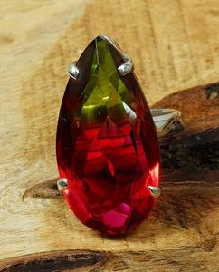 Sandía cuarzo 925 plata esterlina forma de pera Multi piedra preciosa Bohemia cristiano ecológico anillo hecho a mano regalo de Navidad - Product Image 1