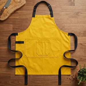 Delantal Clásico Amarillo de Lona, Moderno, con Cintura Ajustable y Bolsillo Frontal para Artículos de Limpieza - Product Image 1