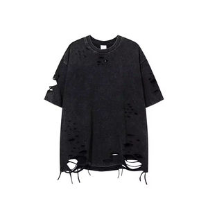 T-shirts personnalisés pour hommes, style streetwear, effet usé, 100% coton, légers, séchage rapide, respirants, écologiques, logo personnalisé - Product Image 1