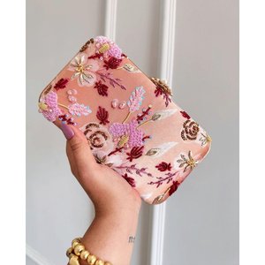 Pochette de soirée brodée florale et perlée avec bandoulière, ornée de cristaux et de perles, pour mariée et demoiselles d'honneur, capacité jusqu'à 1L - Product Image 1